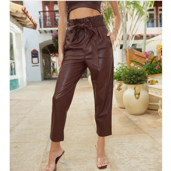 Commando Faux Leather Paperbag Waist Crop Pants in Oxblood Size Small High Waist - Picture 1 of 11